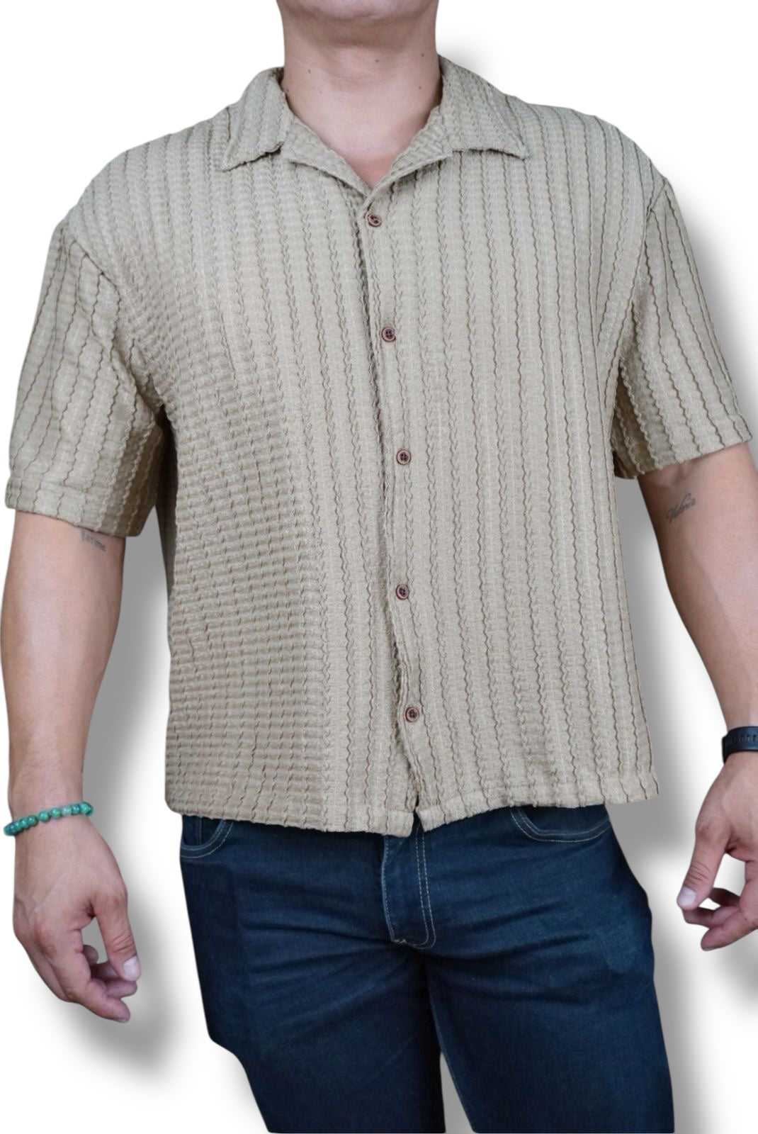 Camisa manga corta Agnor para caballero Café oversize Mod. HAgCC18