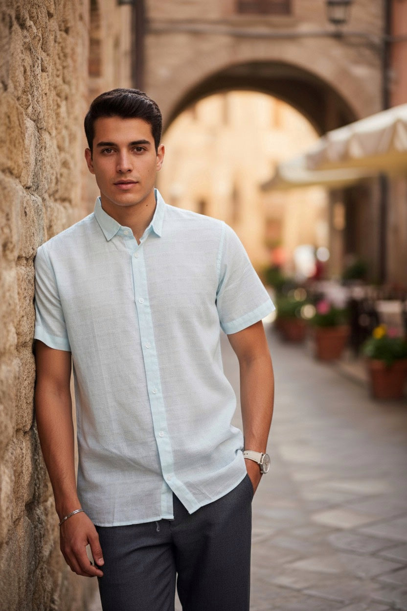 Camisa manga corta Agnor para caballero 100 % algodón Azul Mod. HAgCC14