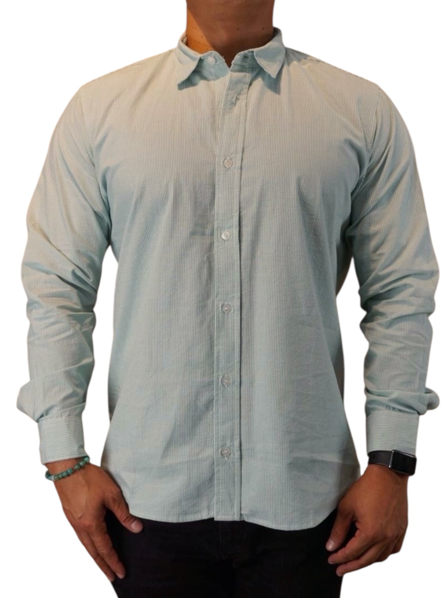 Camisa micro rayas manga larga Agnor para caballero Verde algodón premium Mod. HAgCL25