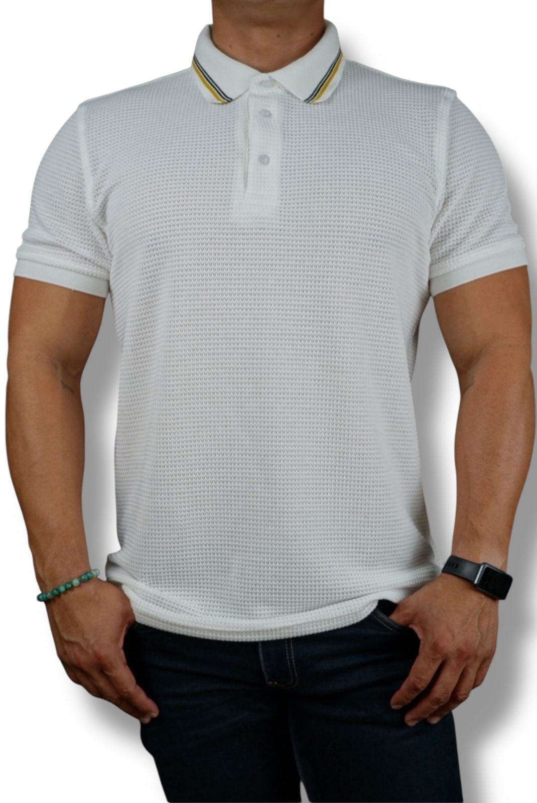 Playera cuello polo Agnor para caballero tejido Waffle Blanco Mod. HAg40