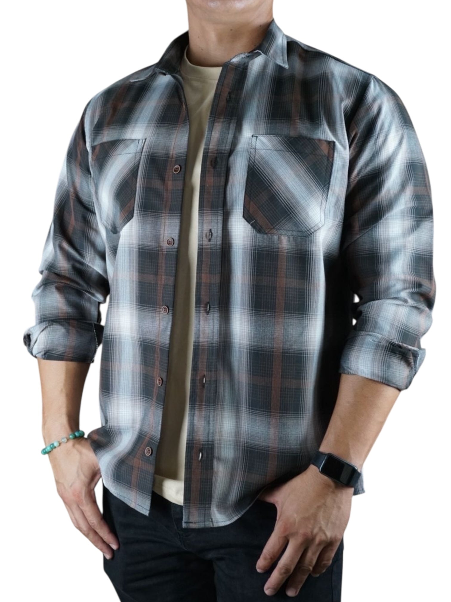 Camisa estilo leñador manga larga Agnor para caballero Café algodón premium Mod. HAgCL24