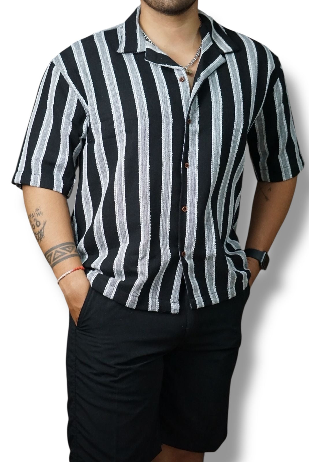 Camisa manga corta Agnor para caballero Negro oversize Mod. HAgCC16