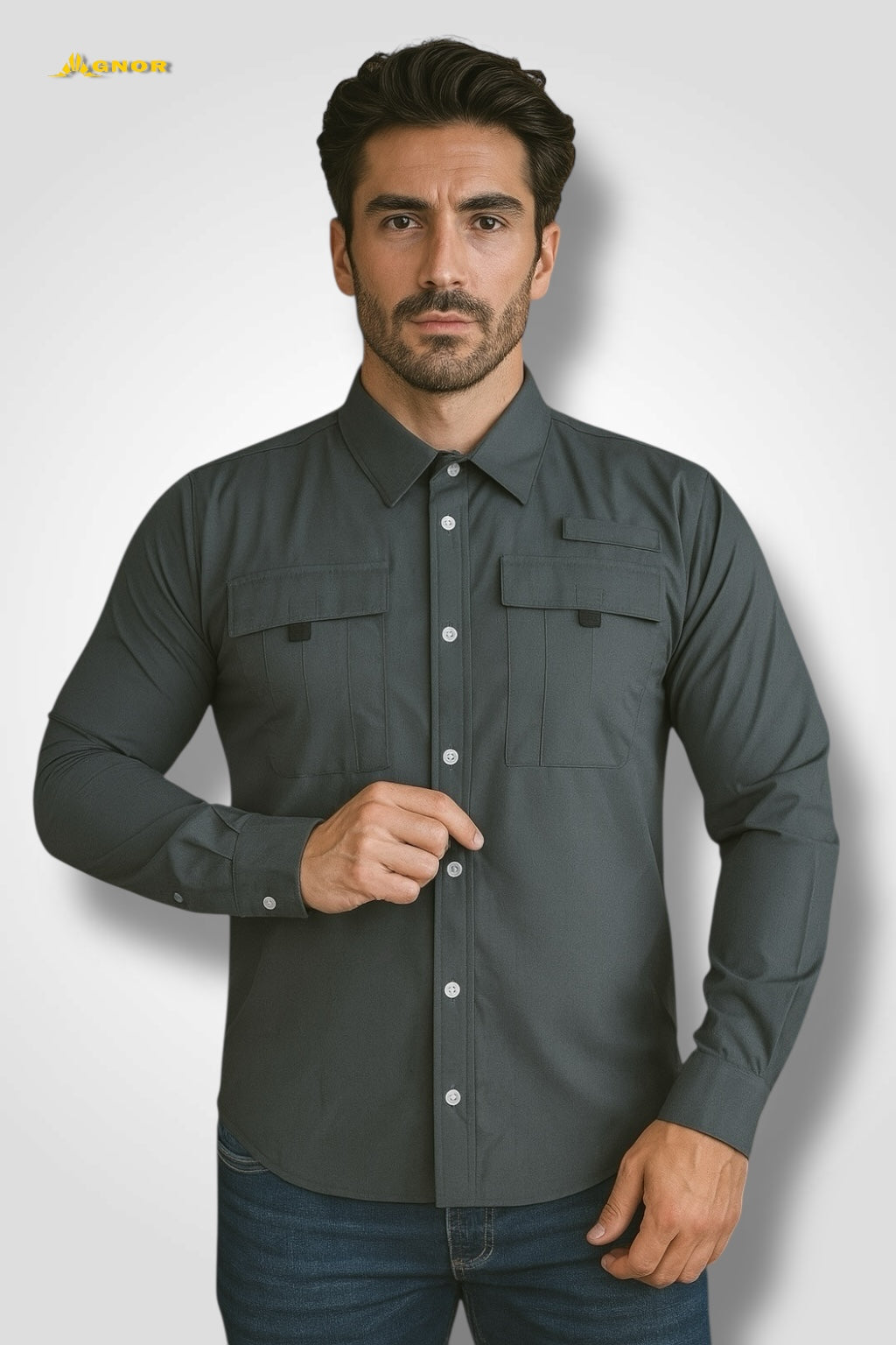 Camisa manga larga Agnor para caballero gris oscuro tipo Columbia Mod. HAgCL16