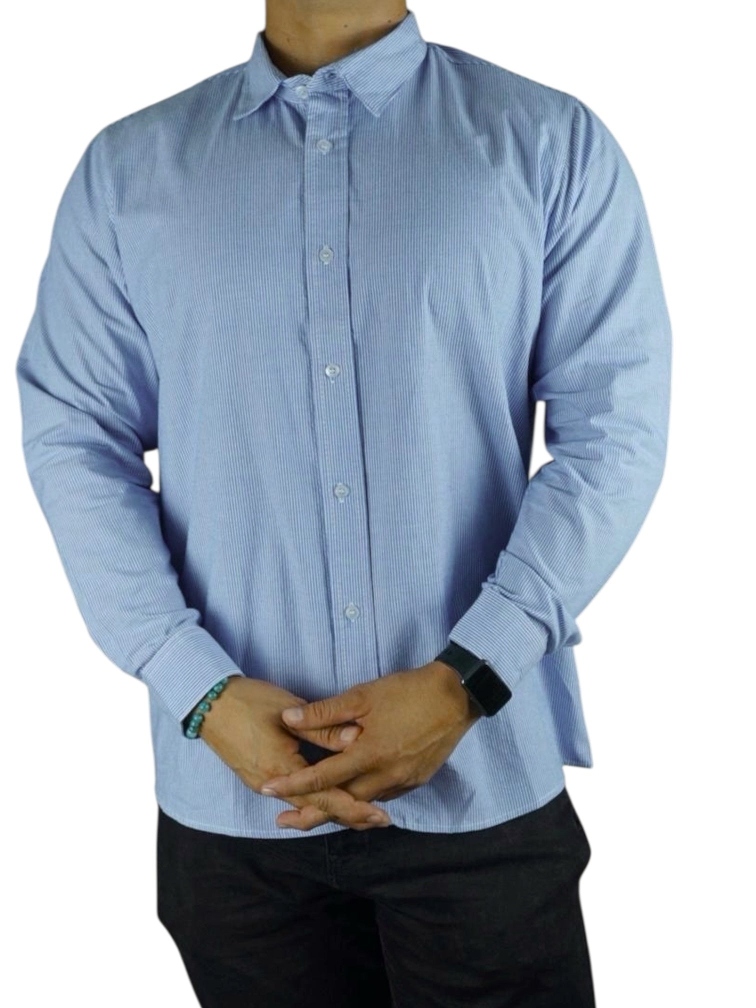 Camisa micro rayas manga larga Agnor para caballero Cielo algodón premium Mod. HAgCL25