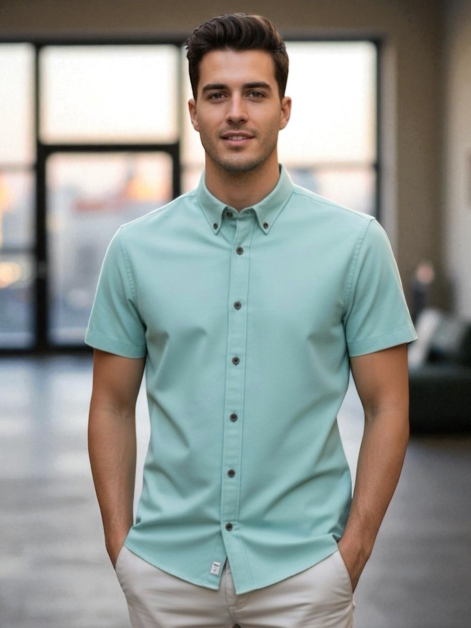 Camisa manga corta Agnor para caballero Verde bambú Mod. HAgCC19