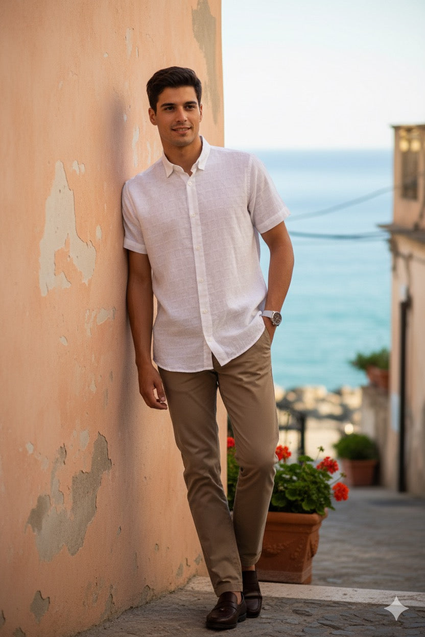 Camisa manga corta Agnor para caballero 100 % algodón Blanco Mod. HAgCC14