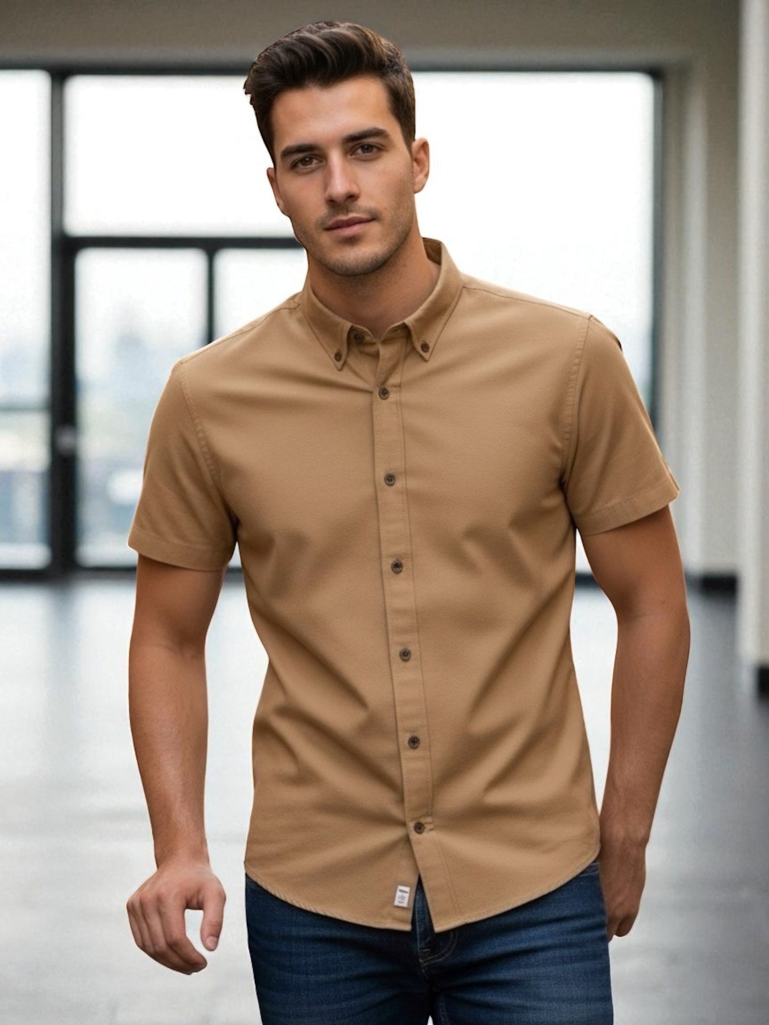 Camisa manga corta Agnor para caballero Caramelo bambú Mod. HAgCC19