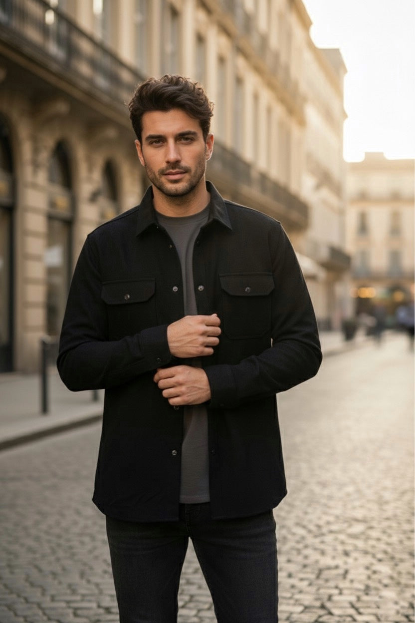 Camisola franela manga larga Agnor para caballero negro Mod. HAgCL23