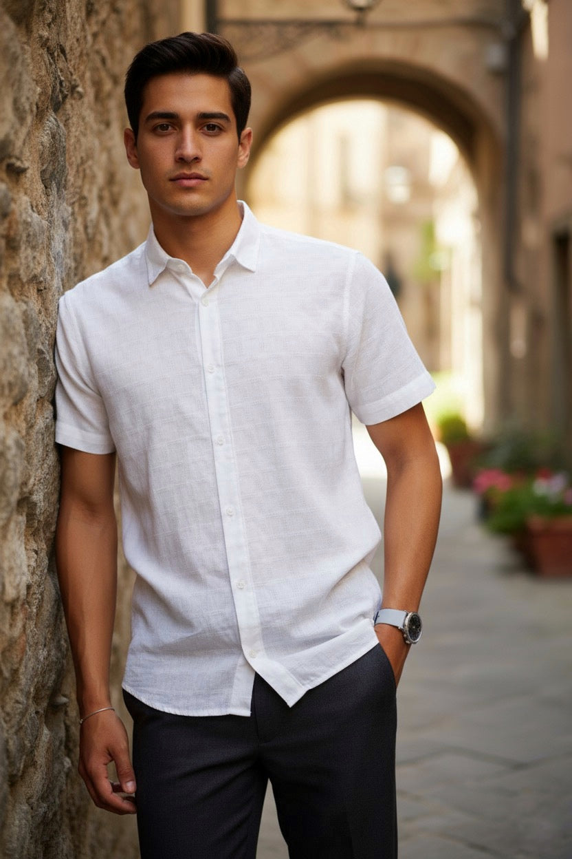 Camisa manga corta Agnor para caballero 100 % algodón Blanco Mod. HAgCC14