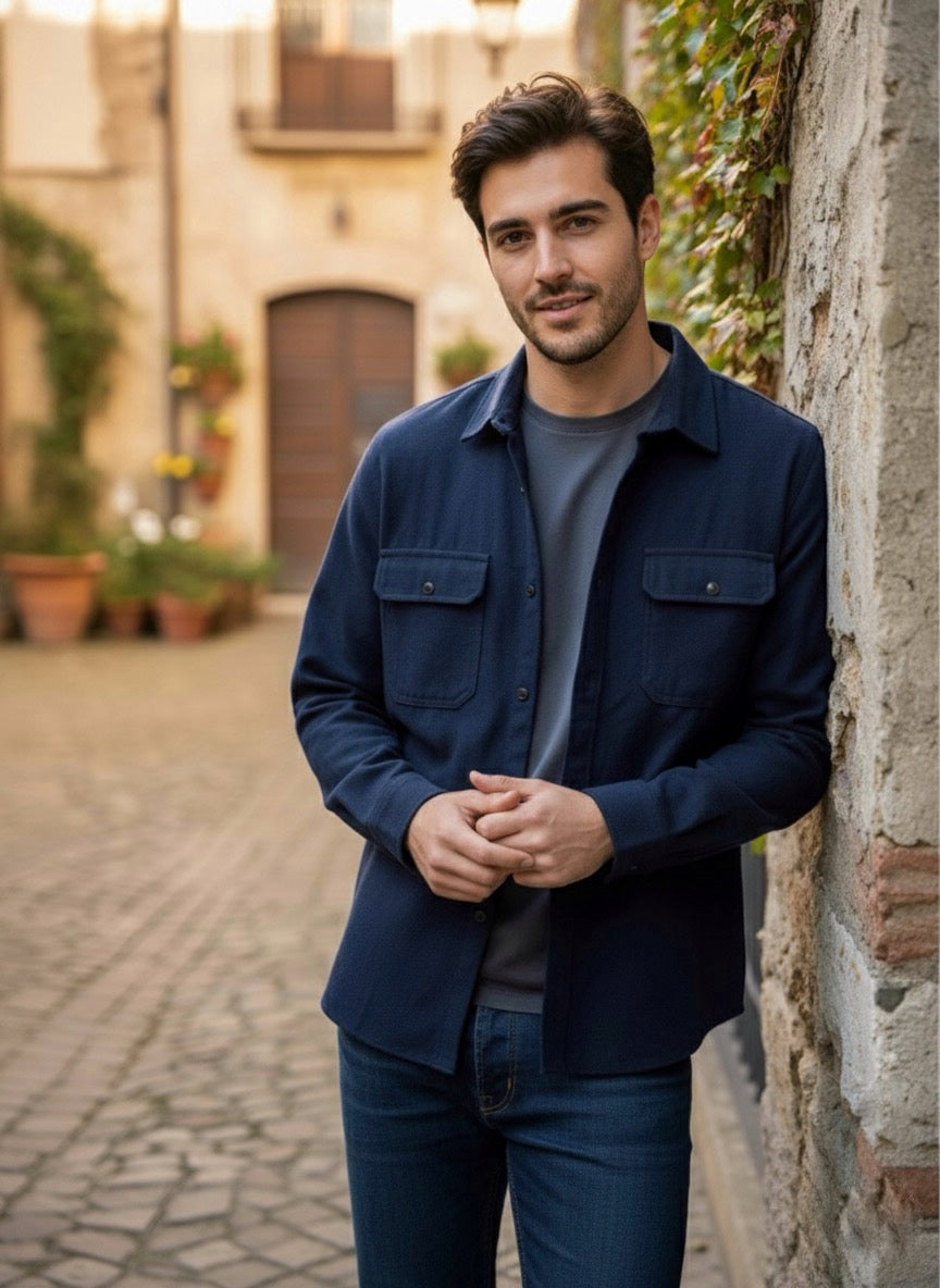 Camisola franela manga larga Agnor para caballero marino Mod. HAgCL23