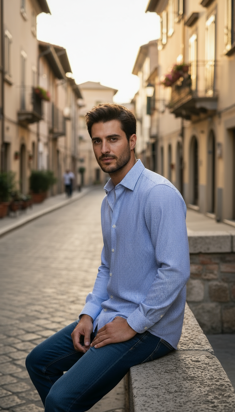 Camisa micro rayas manga larga Agnor para caballero Cielo algodón premium Mod. HAgCL25