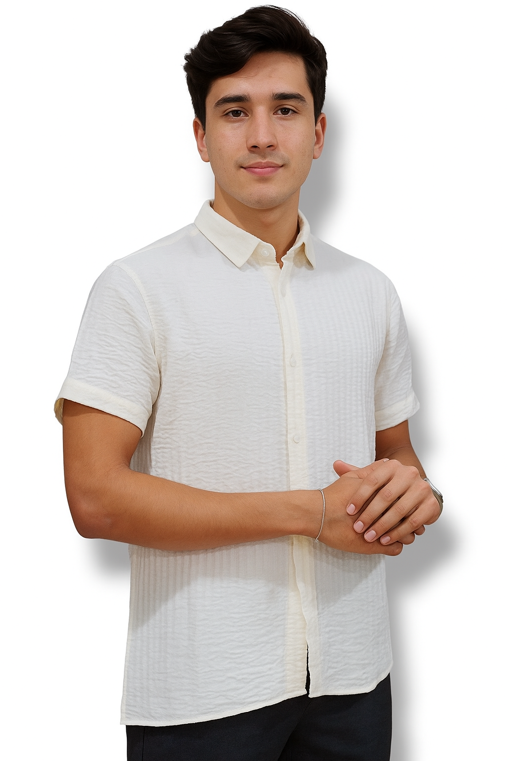 Camisa manga corta Agnor para caballero corrugada Hueso Mod. HAgCC15