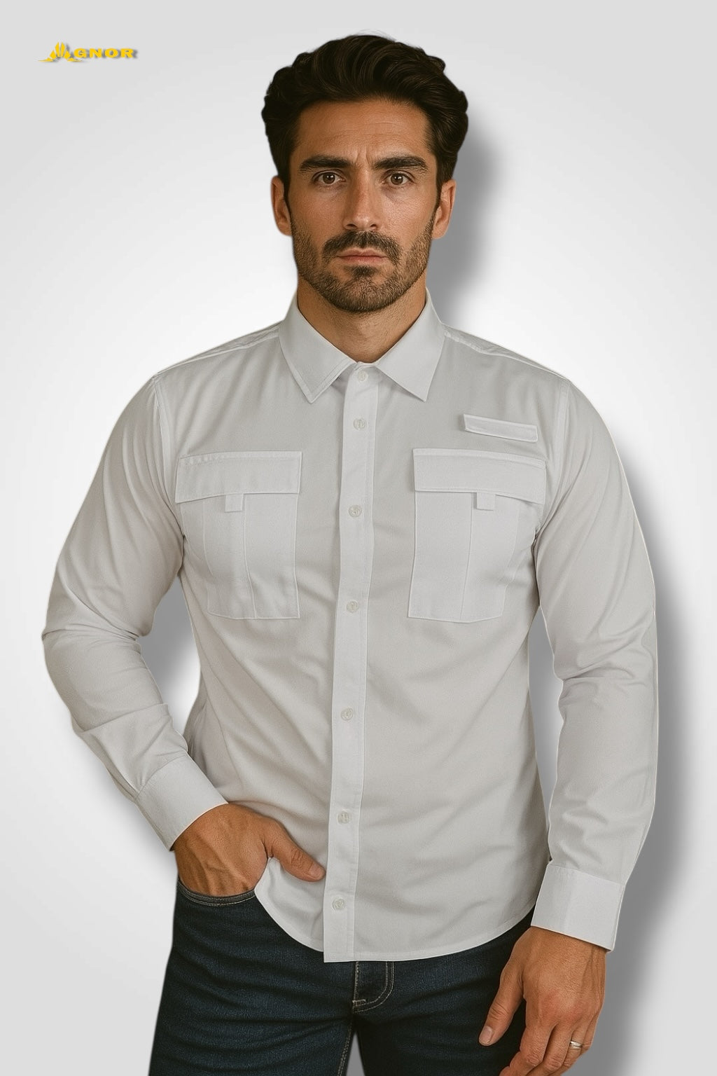 Camisa manga larga Agnor para caballero blanco tipo Columbia Mod. HAgCL16