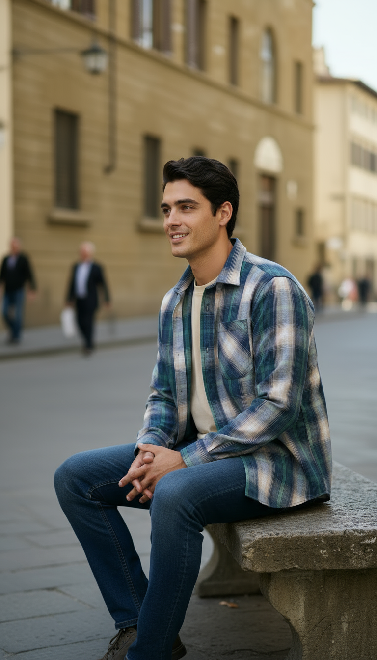 Camisa estilo leñador manga larga Agnor para caballero Verde algodón premium Mod. HAgCL24