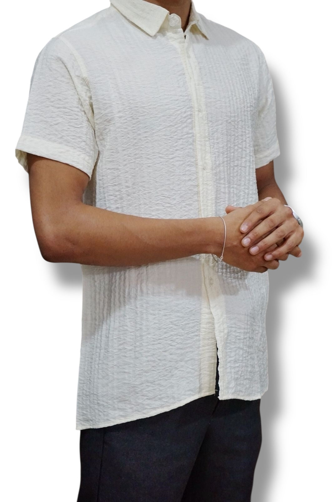 Camisa manga corta Agnor para caballero corrugada Hueso Mod. HAgCC15