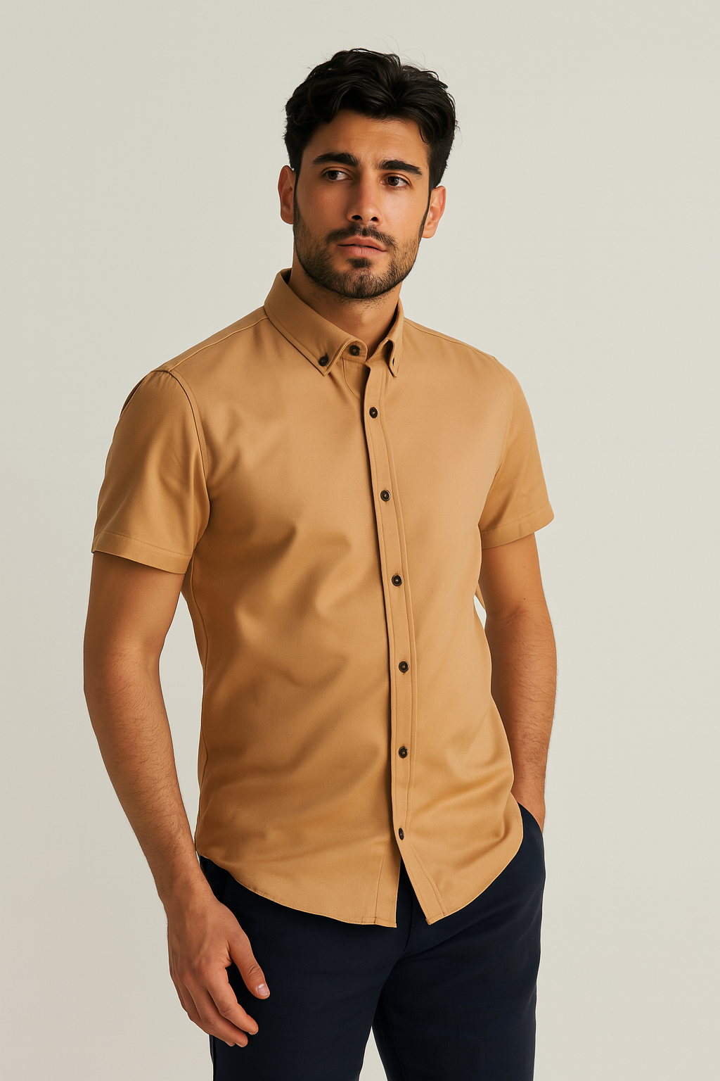 Camisa manga corta Agnor para caballero Caramelo bambú Mod. HAgCC19