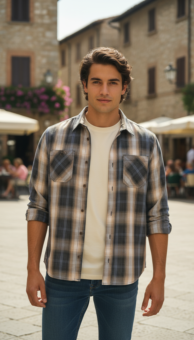 Camisa estilo leñador manga larga Agnor para caballero Amarillo algodón premium Mod. HAgCL24