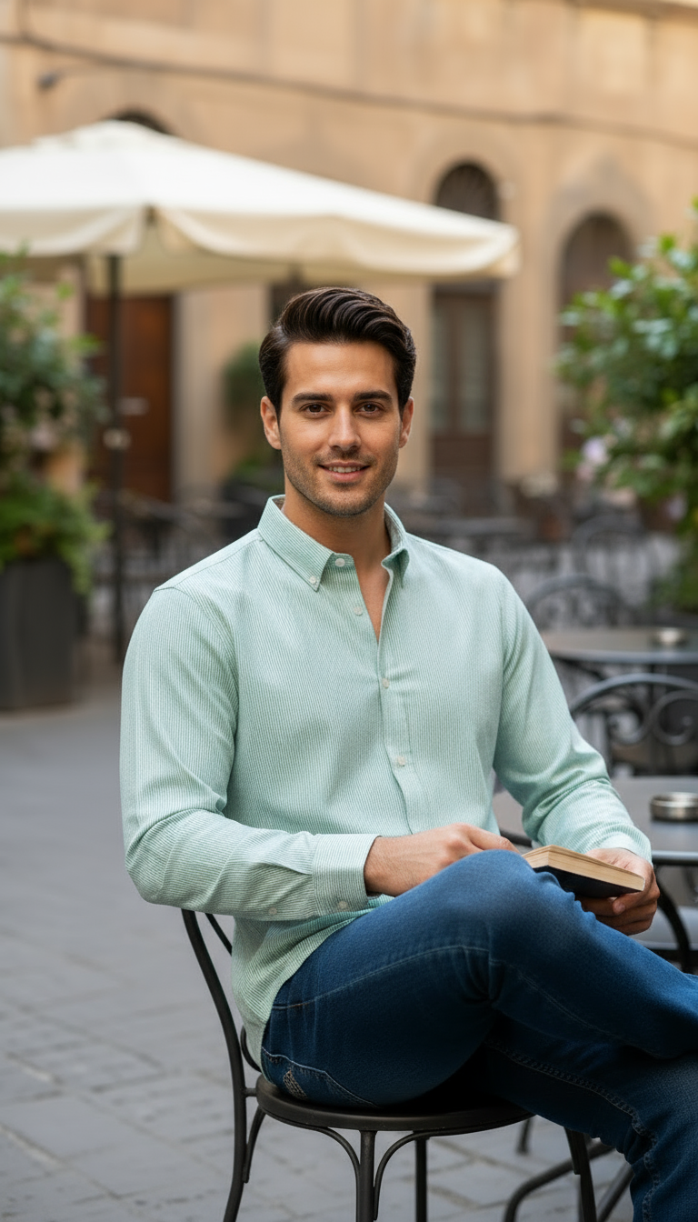 Camisa micro rayas manga larga Agnor para caballero Verde algodón premium Mod. HAgCL25