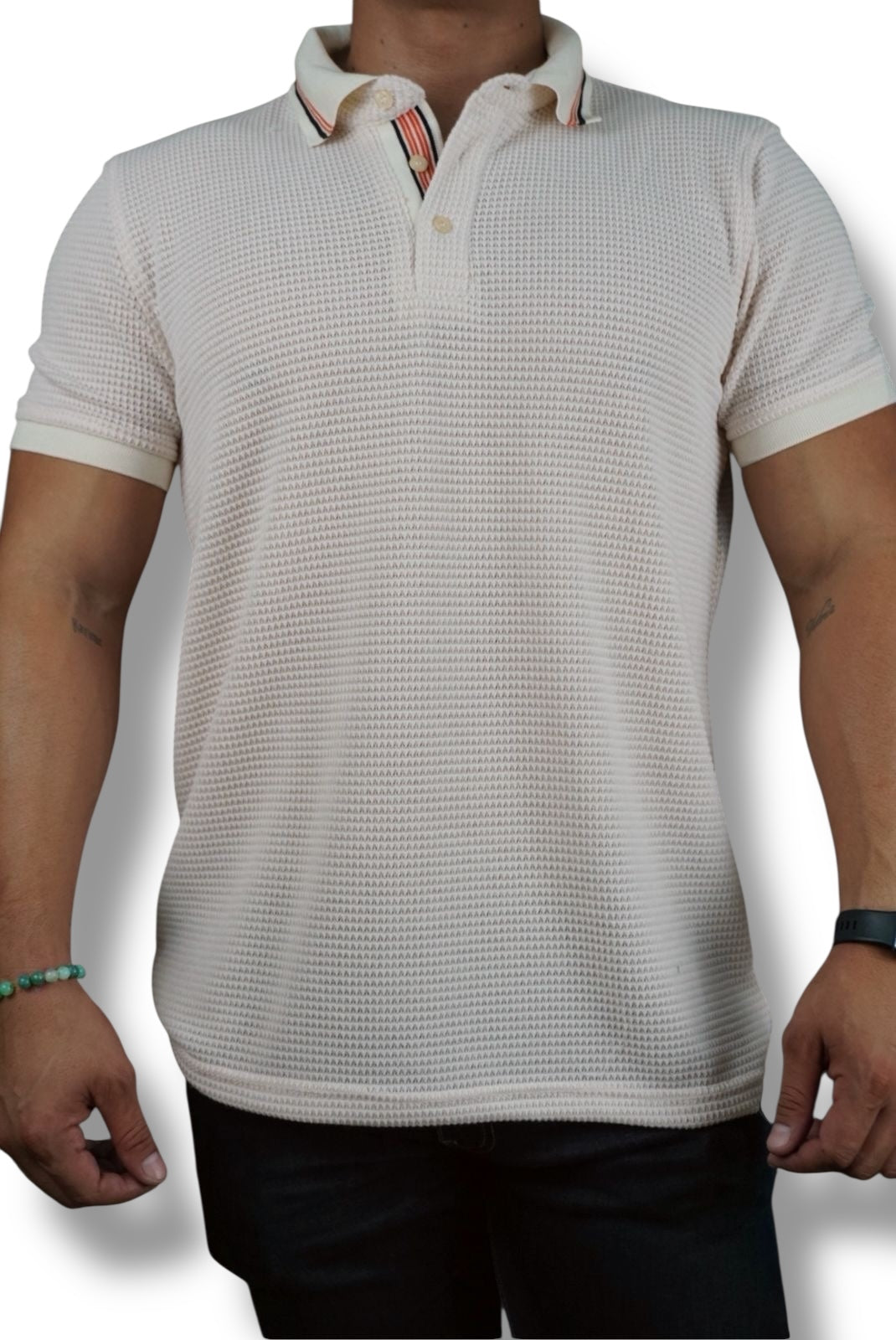 Playera cuello polo Agnor para caballero tejido Waffle Ivory Mod. HAg40