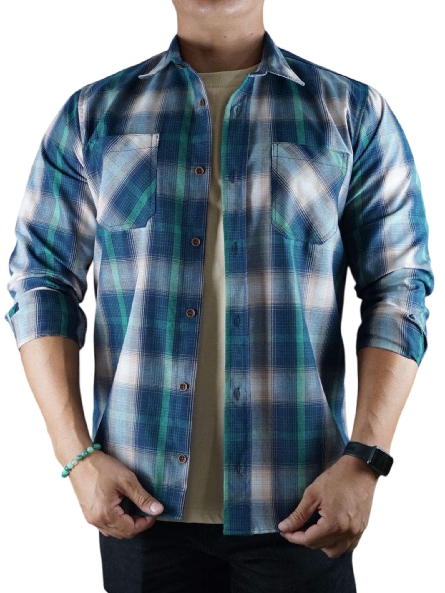 Camisa estilo leñador manga larga Agnor para caballero Verde algodón premium Mod. HAgCL24