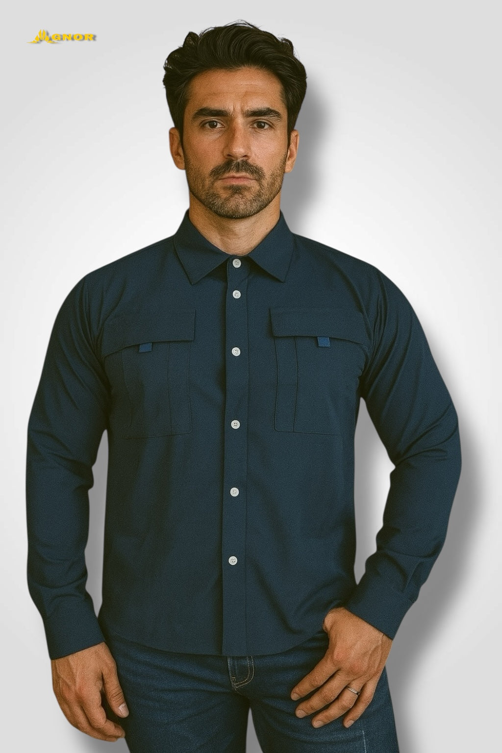 Camisa manga larga Agnor para caballero marino tipo Columbia Mod. HAgCL16