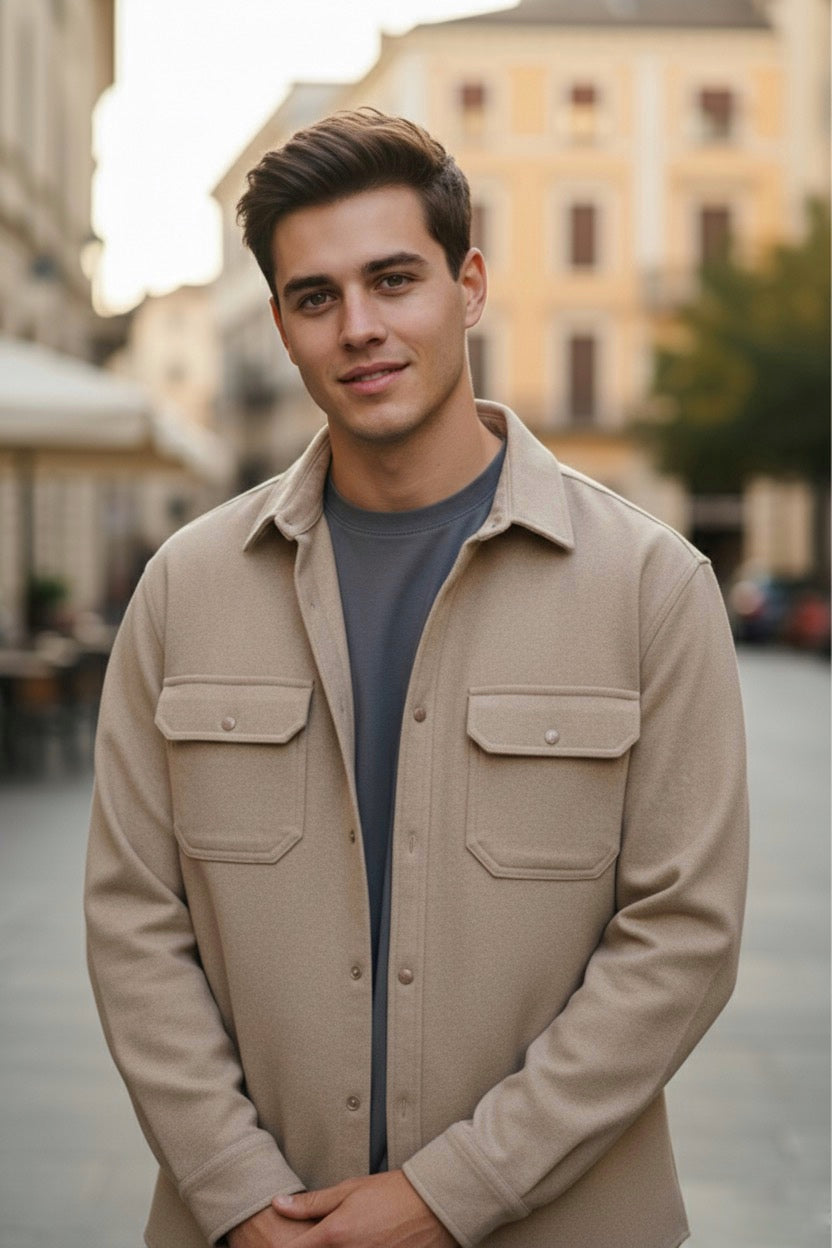 Camisola franela manga larga Agnor para caballero beige Mod. HAgCL23