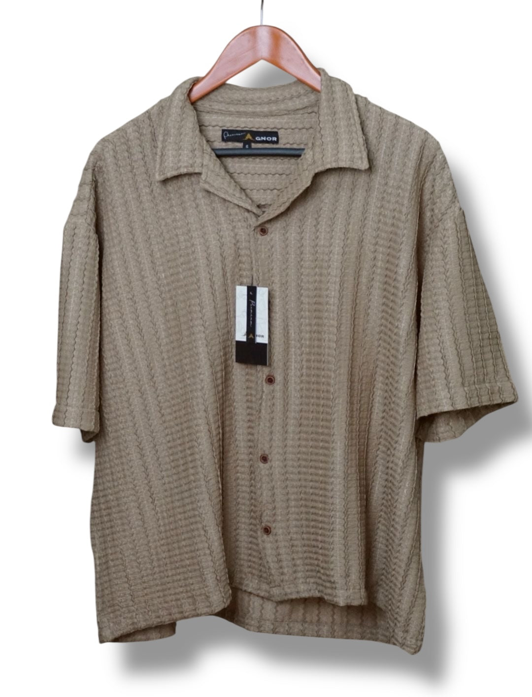 Camisa manga corta Agnor para caballero Café oversize Mod. HAgCC18