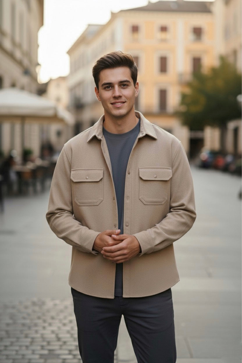 Camisola franela manga larga Agnor para caballero beige Mod. HAgCL23