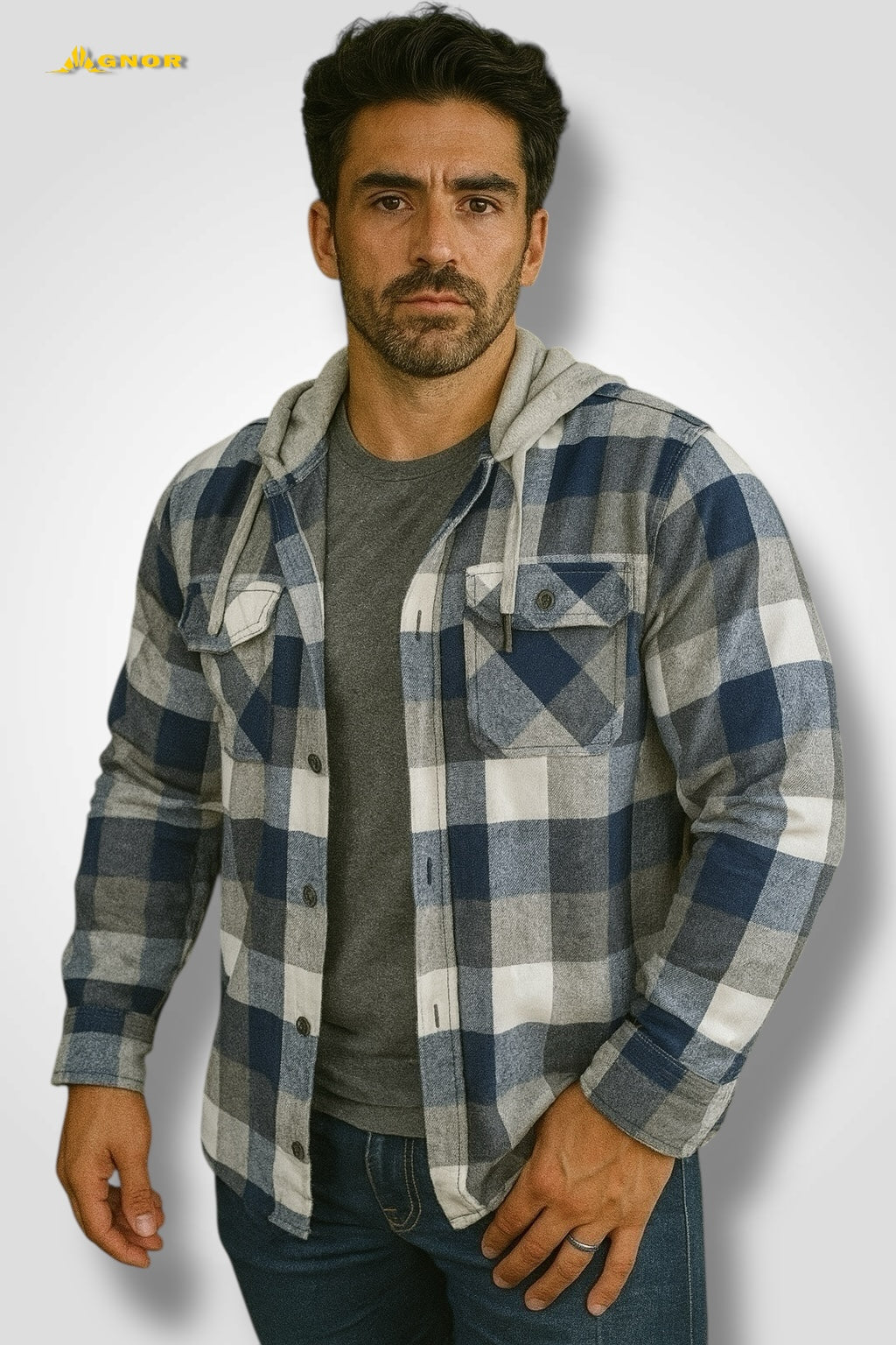 Camisola manga larga Agnor para caballero marino tipo franela premium Mod. HAgCL18