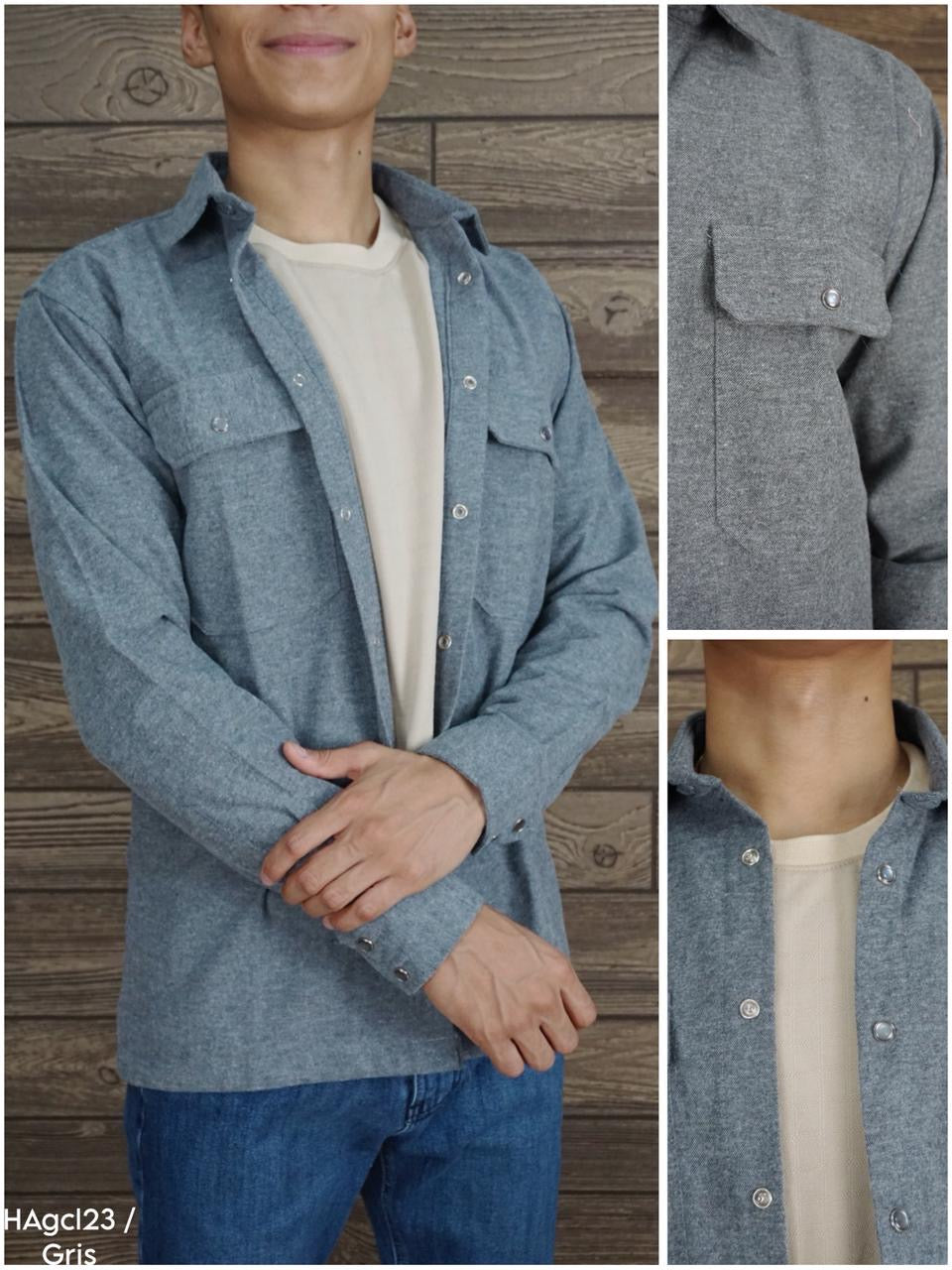 Camisola franela manga larga Agnor para caballero gris Mod. HAgCL23