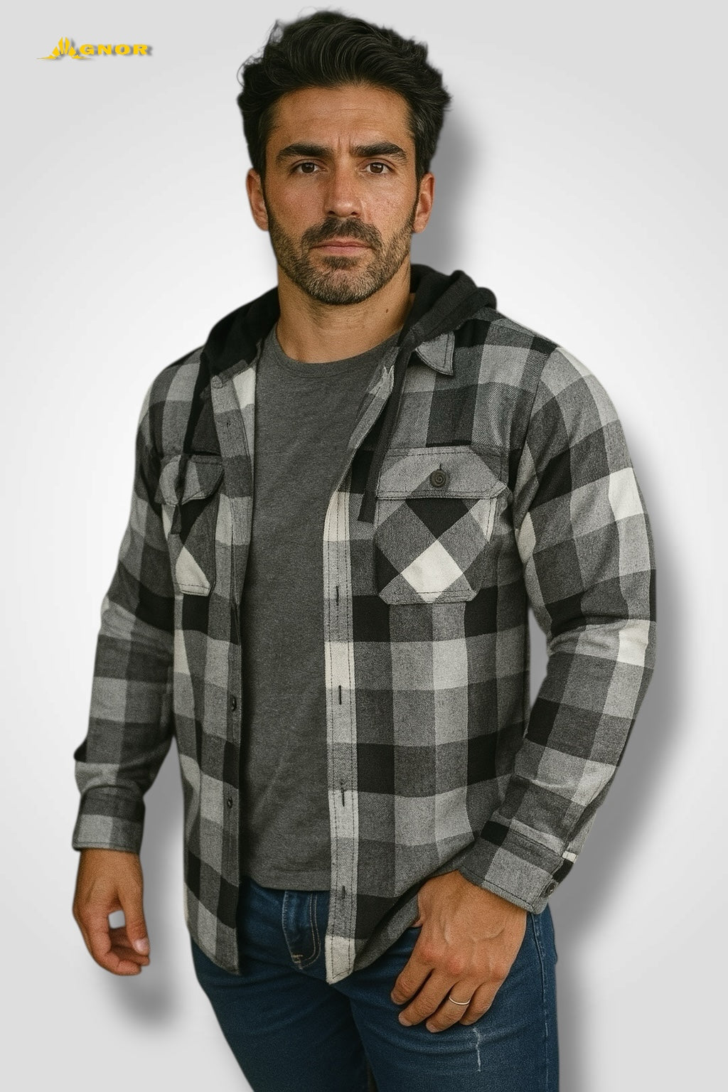 Camisola manga larga Agnor para caballero negro tipo franela premium Mod. HAgCL18
