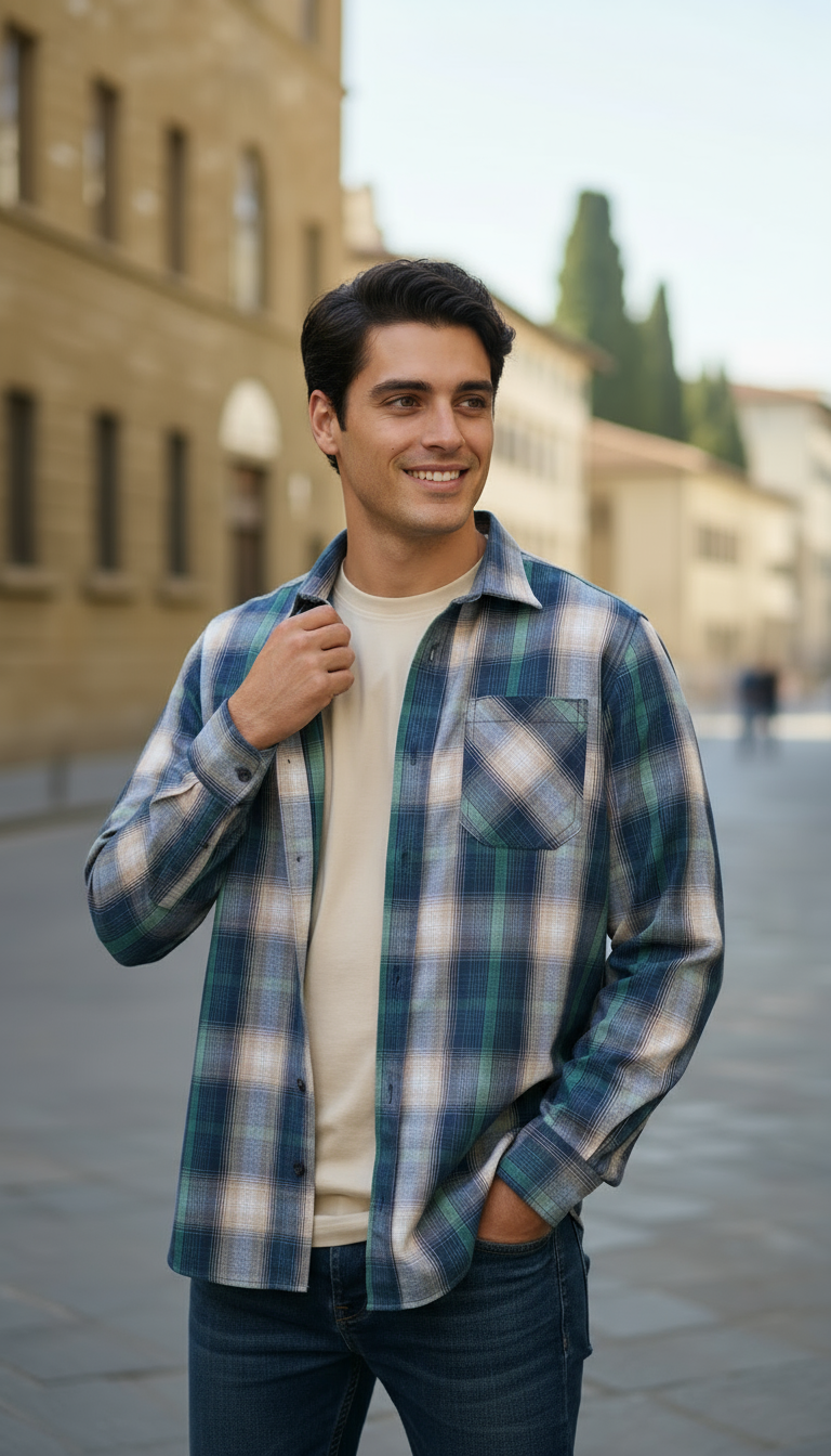 Camisa estilo leñador manga larga Agnor para caballero Verde algodón premium Mod. HAgCL24