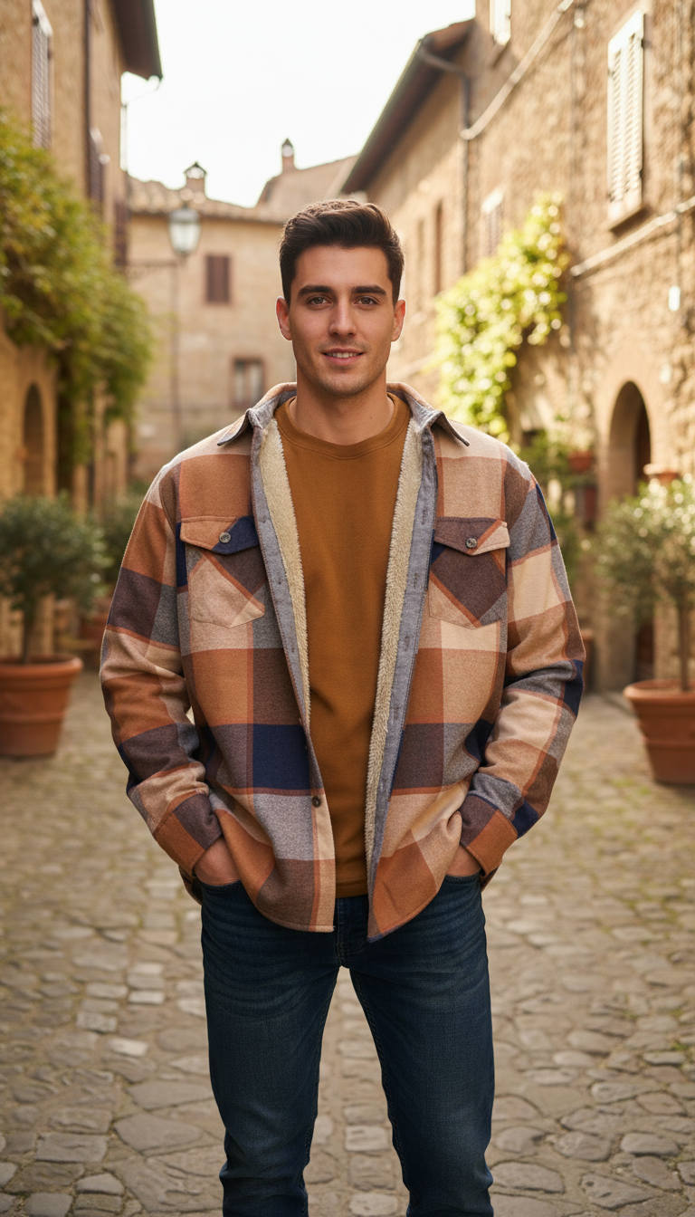 Camisola aborregada manga larga Agnor para caballero Naranja franela premium Mod. HAgCL26