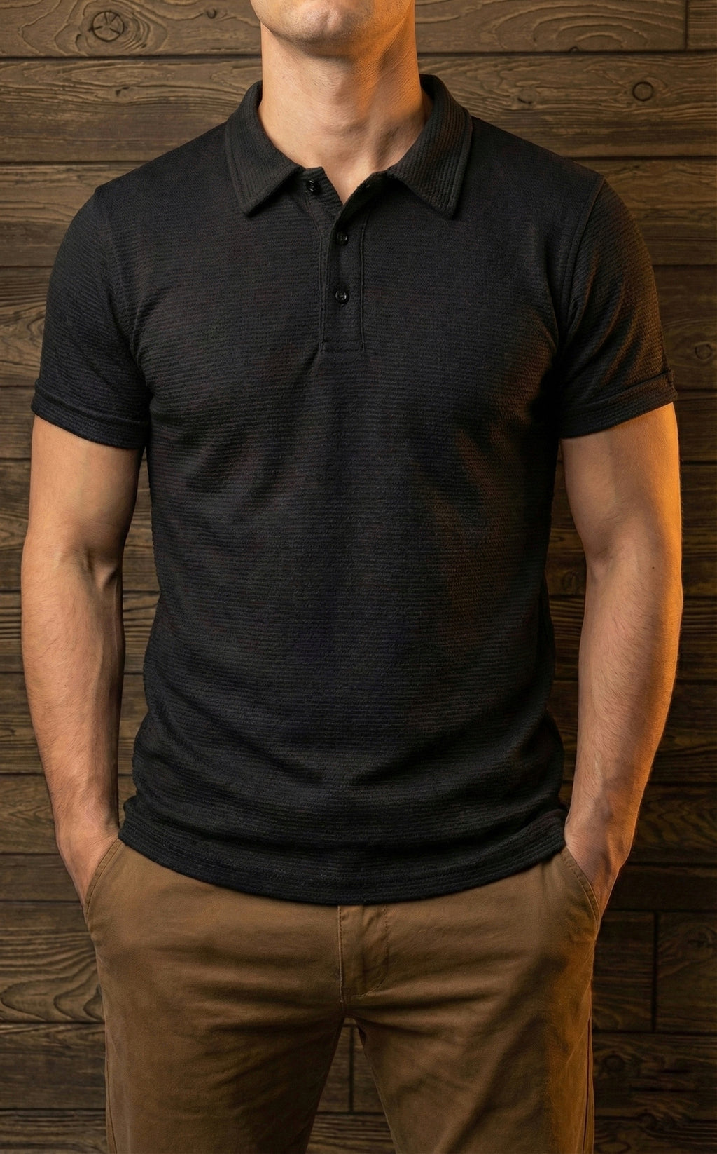 Playera cuello polo Agnor para caballero tejido algodón premium Negro Mod. HAg30