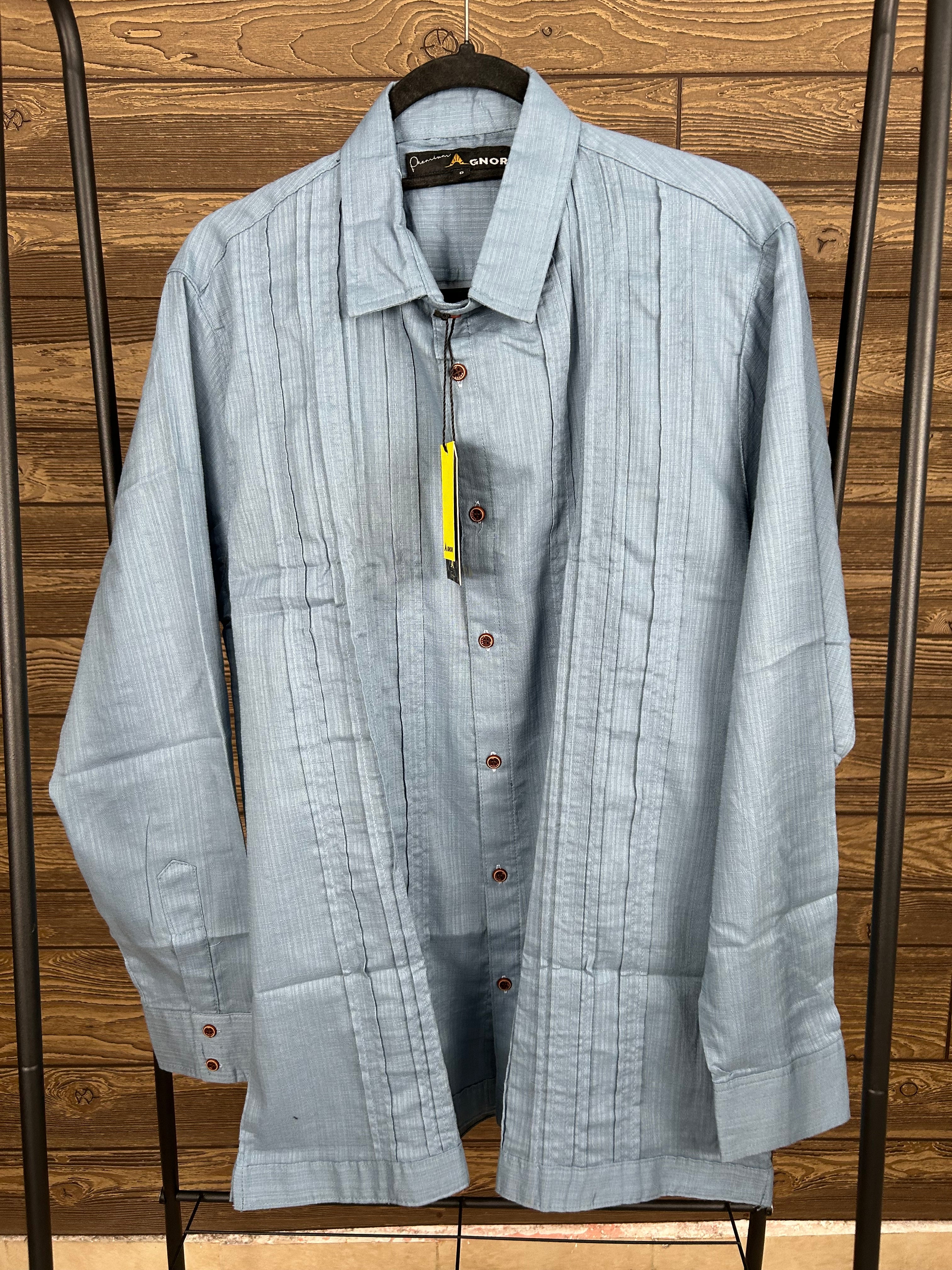 Camisa guayabera manga larga Agnor para caballero azul Mod. HAgCL22