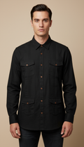 Camisa guayabera manga larga Agnor para caballero negro tipo lino premium Mod. HAgCL29