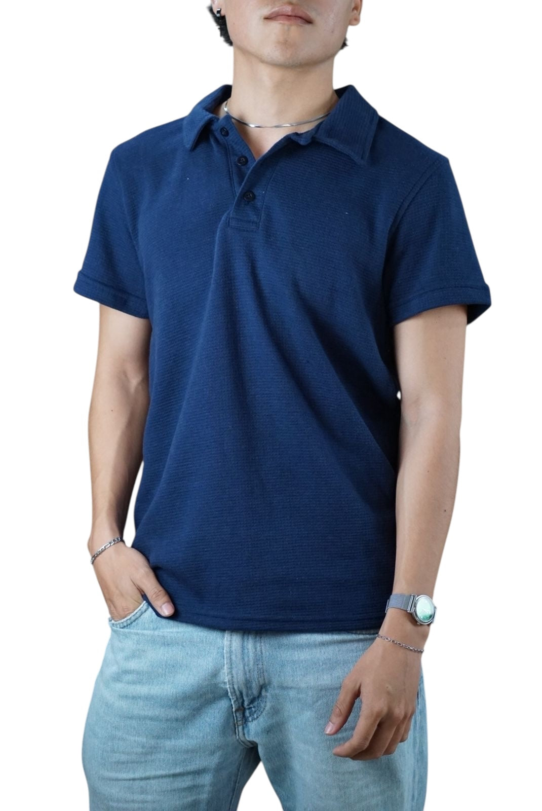 Playera cuello polo Agnor para caballero tejido algodón premium Acero Mod. HAg30