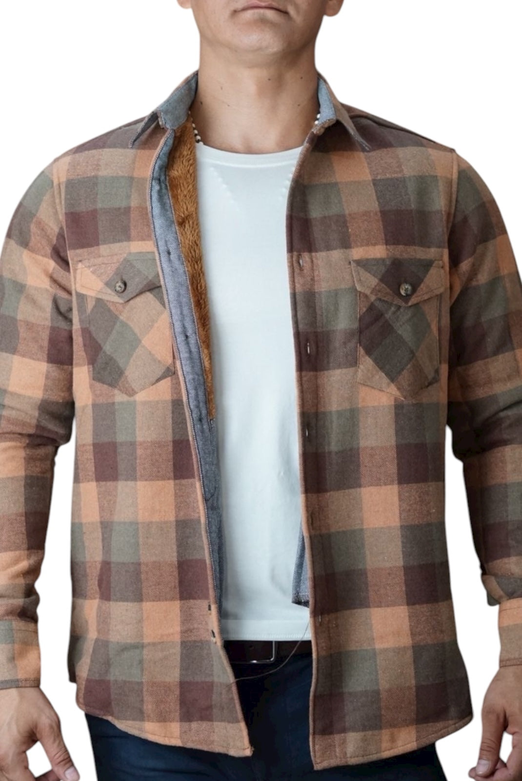 Camisola aborregada manga larga Agnor para caballero ocre franela premium Mod. HAgCL27