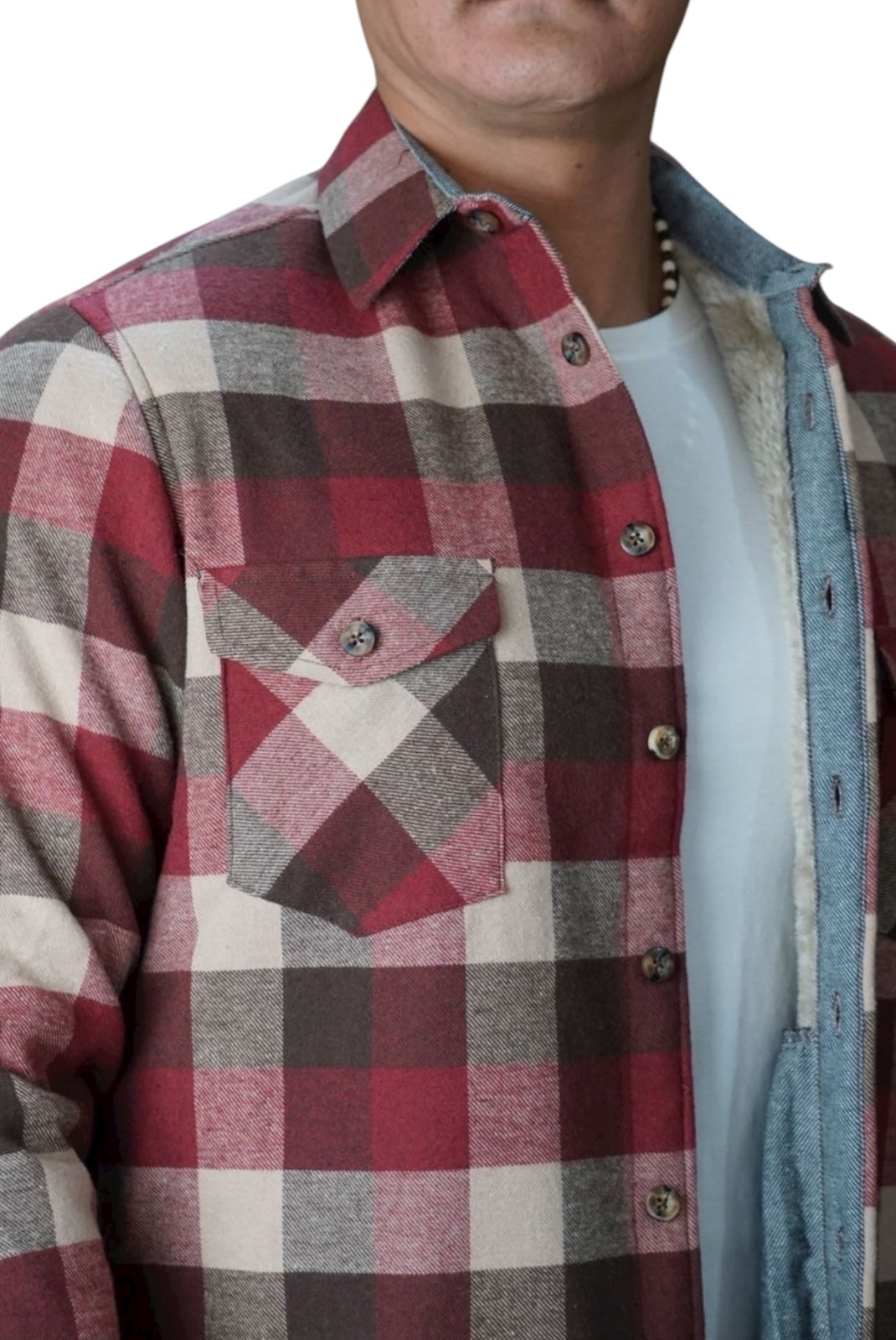 Camisola aborregada manga larga Agnor para caballero vino franela premium Mod. HAgCL27