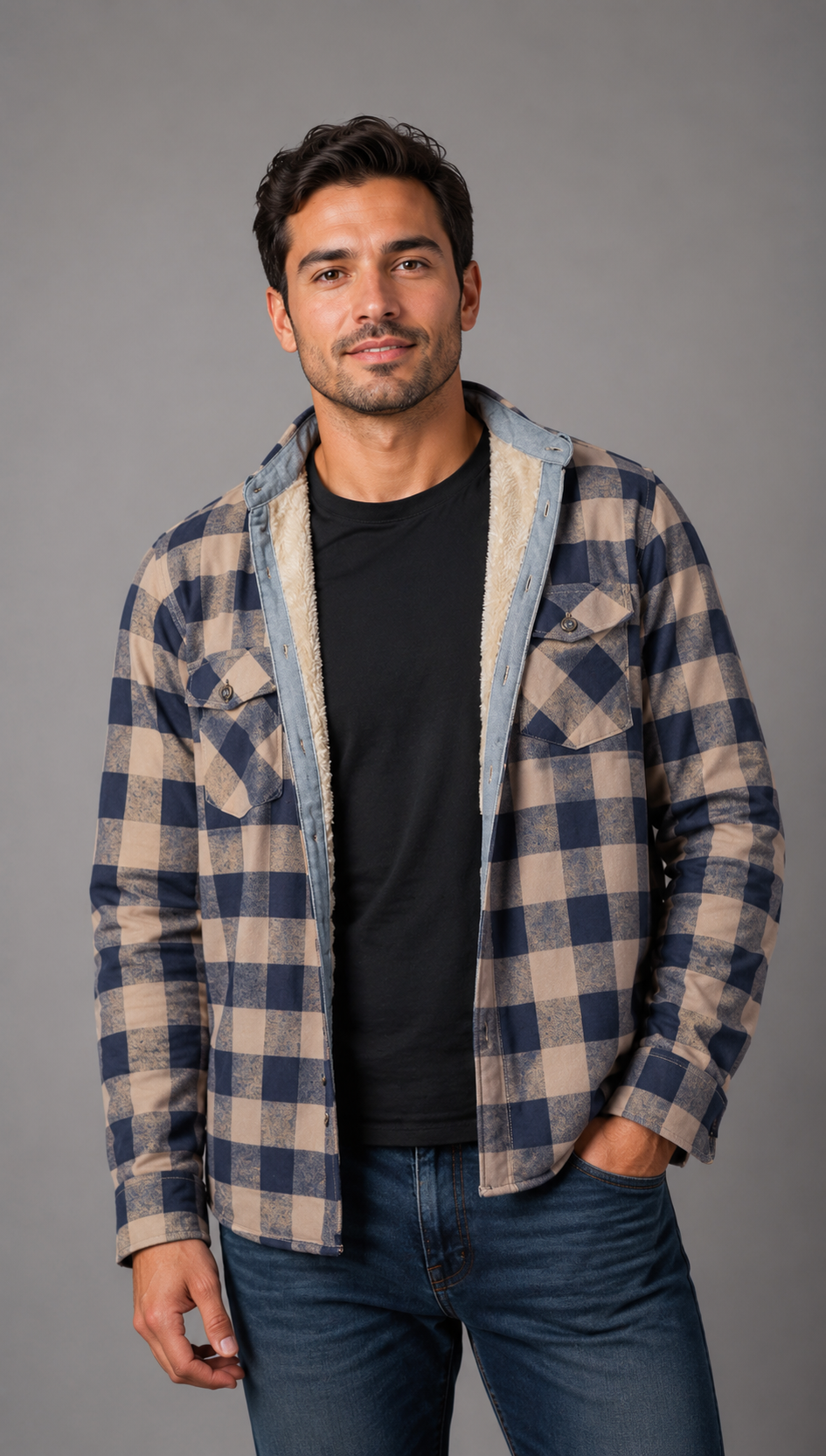 Camisola aborregada manga larga Agnor para caballero crema franela premium Mod. HAgCL42