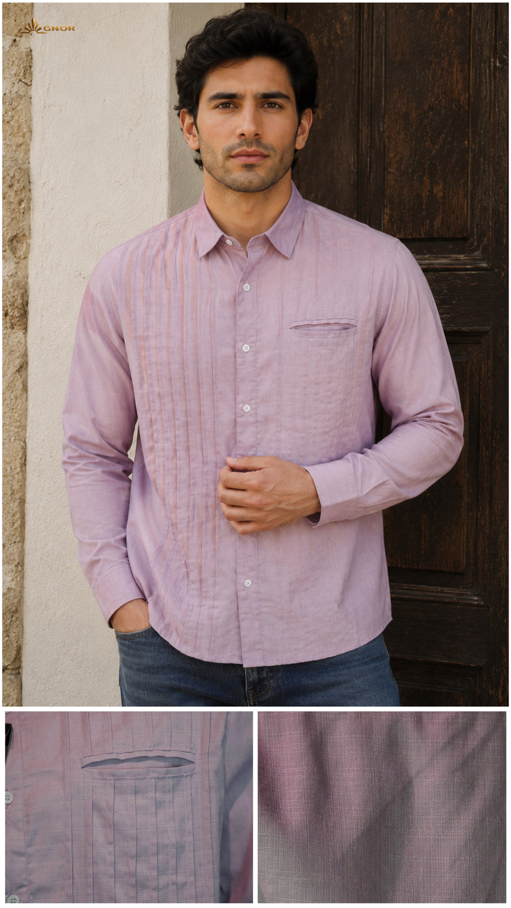 Camisa guayabera manga larga Agnor para caballero presidencial rosa tipo lino premium Mod. HAgCL39
