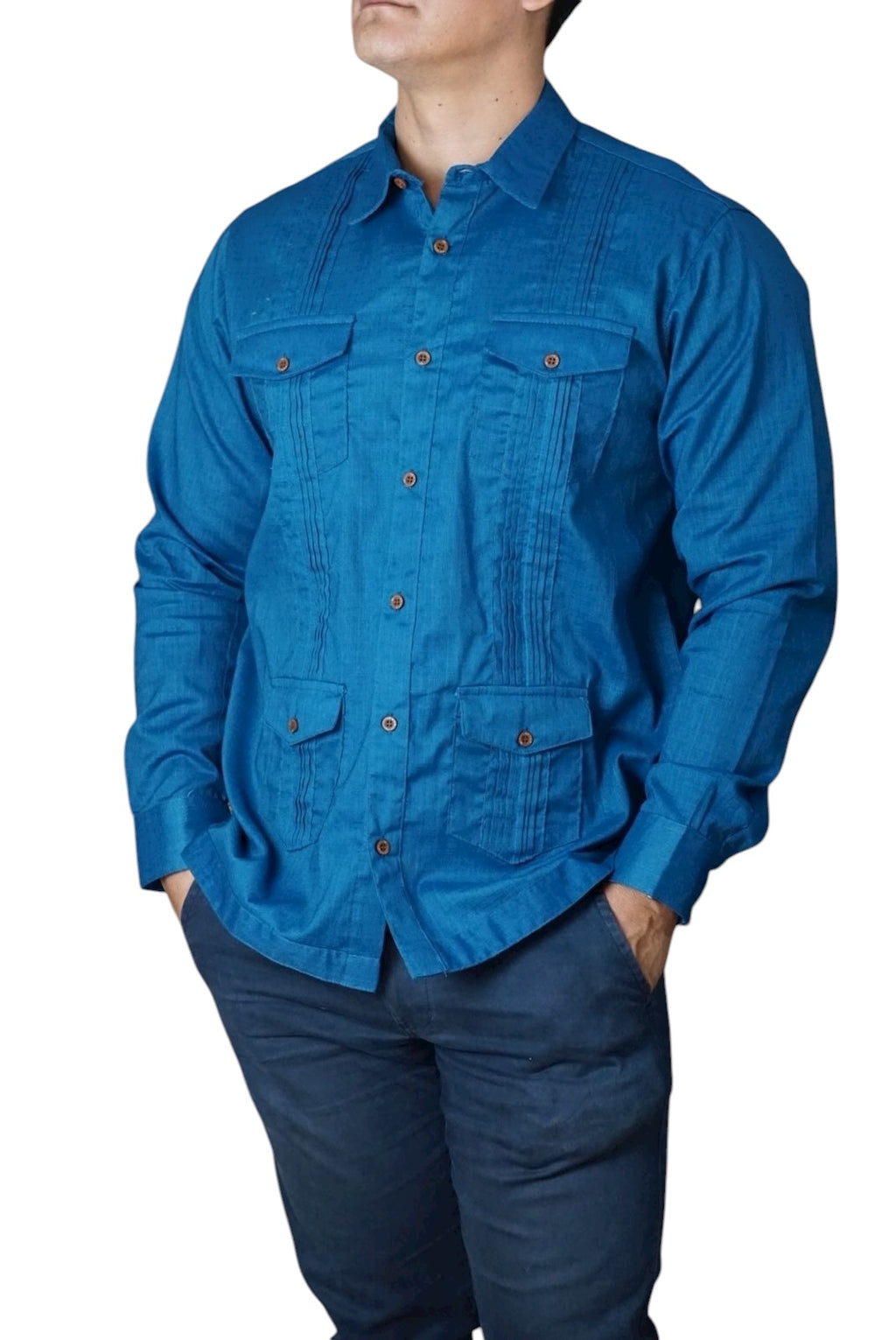 Camisa guayabera manga larga Agnor para caballero plumbago tipo lino premium Mod. HAgCL29