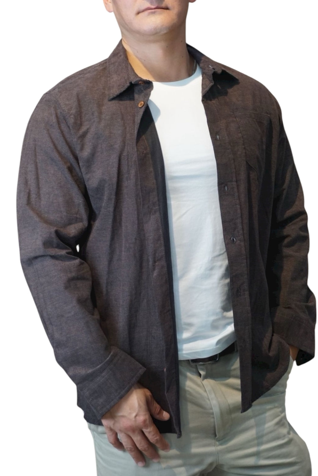 Camisa de panilla manga larga Agnor para caballero café oscuro premium Mod. HAgCL28