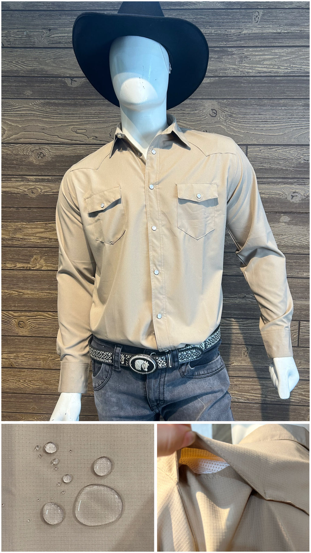 Camisa vaquera manga larga Agnor para caballero repelente beige premium Mod. HAgCL40