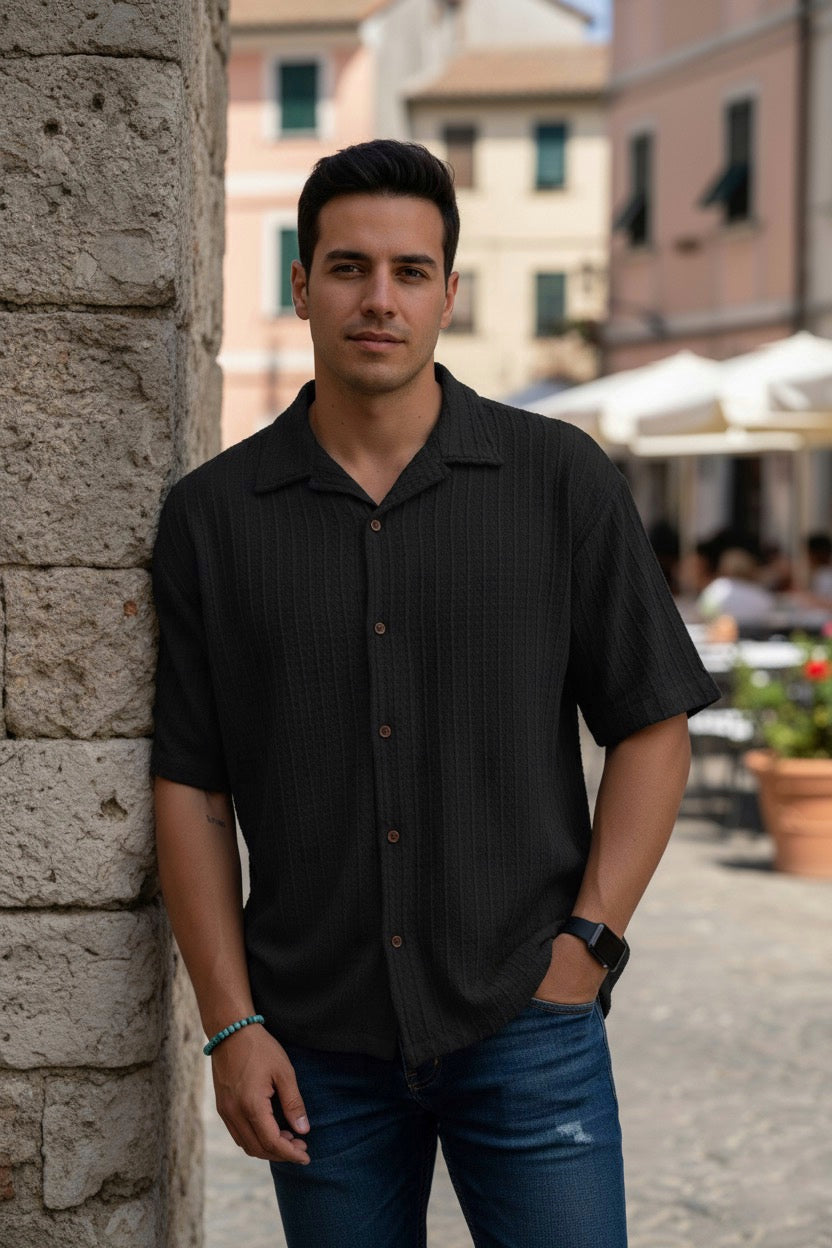 Camisa manga corta Agnor para caballero Negro oversize Mod. HAgCC18