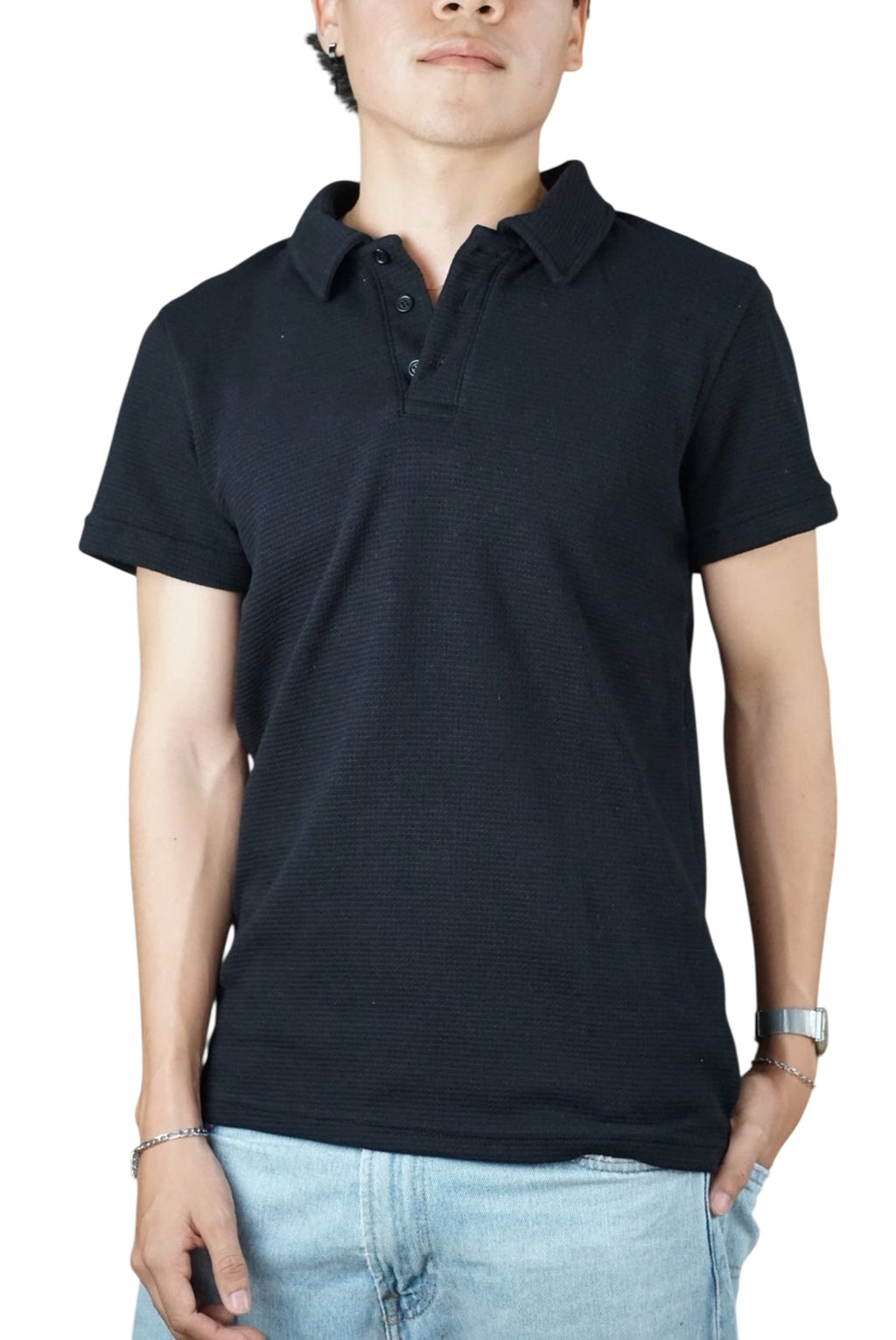 Playera cuello polo Agnor para caballero tejido algodón premium Negro Mod. HAg30