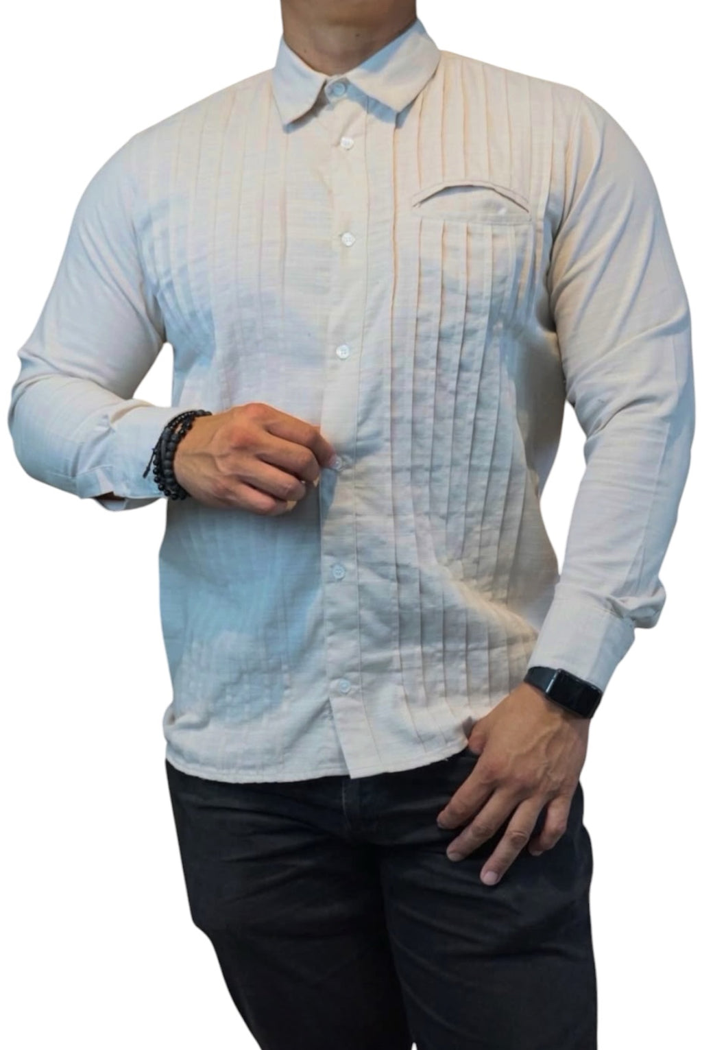 Camisa guayabera manga larga Agnor para caballero presidencial beige tipo lino premium Mod. HAgCL39