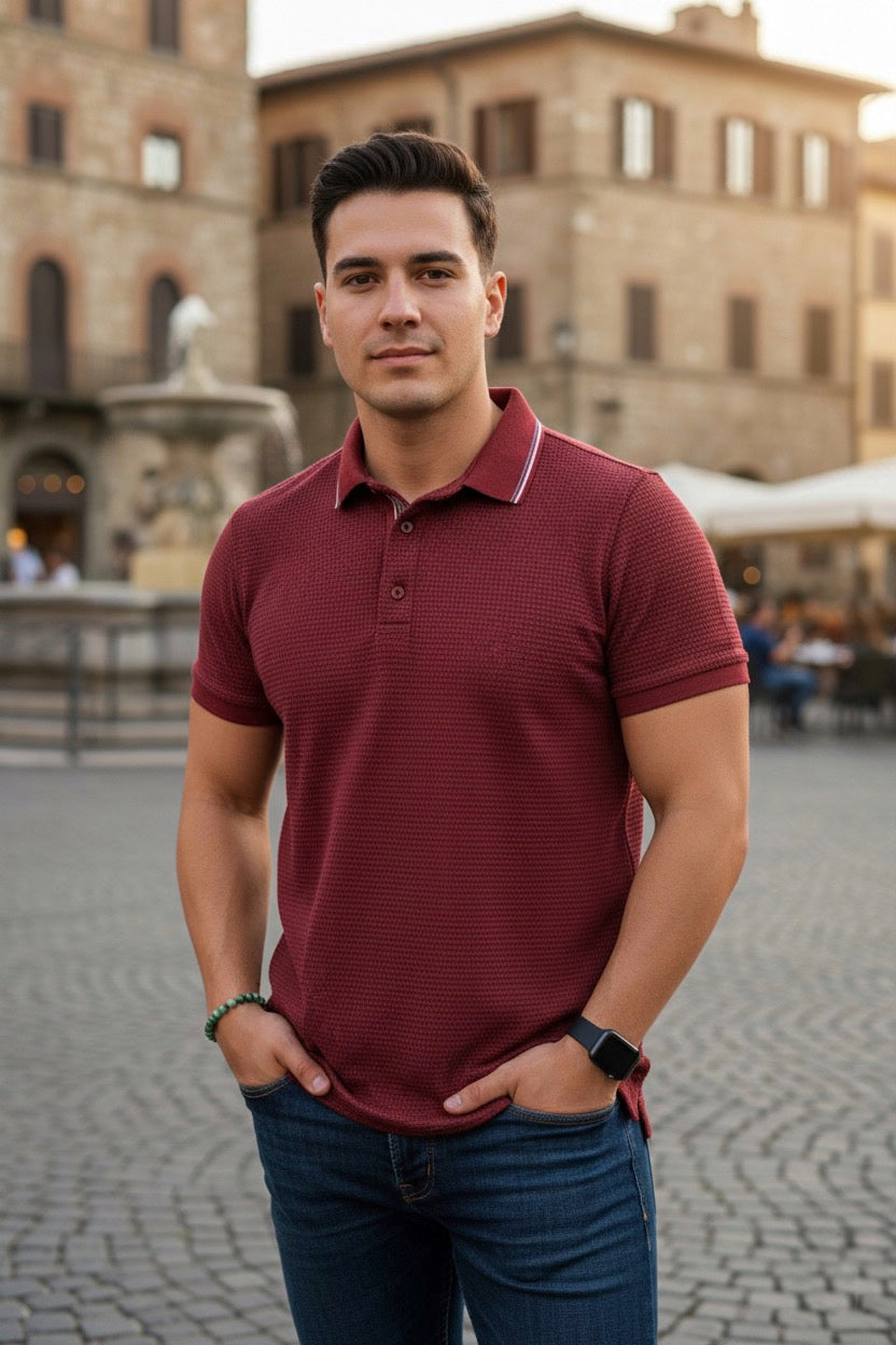 Playera cuello polo Agnor para caballero tejido Waffle Red Mod. HAg40
