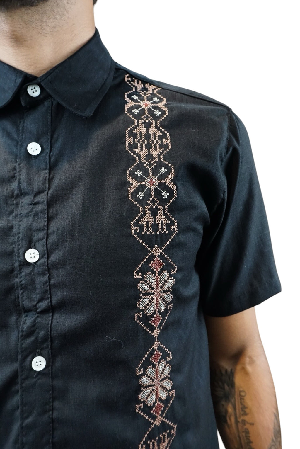 Camisa guayabera manga corta Agnor para caballero Negro premium Mod. HAgCC21
