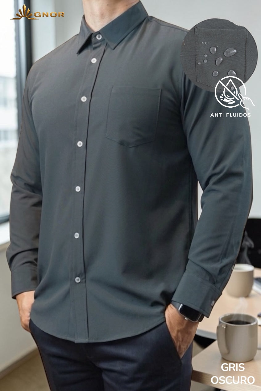 Camisa anti fluido manga larga Agnor para caballero Gris Oscuro premium Mod. HAgCL36